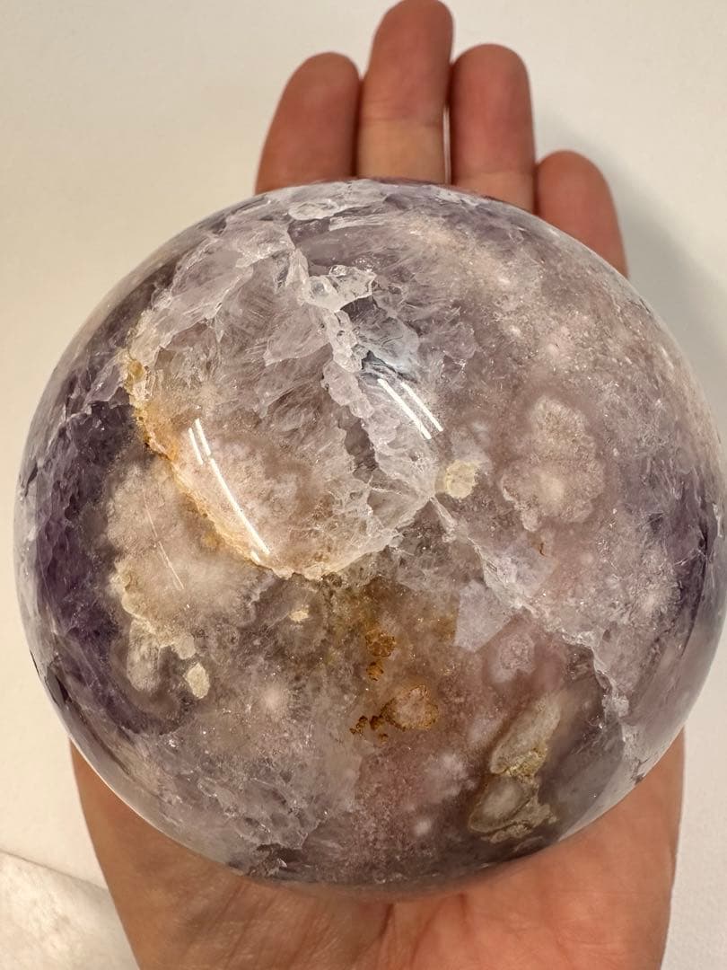 高品質　大きめ　アメジスト　フラワーアゲート　虹入　スフィア