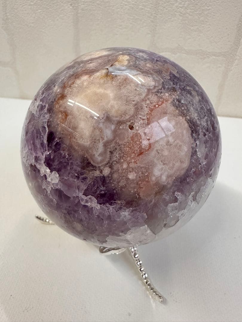 高品質　大きめ　アメジスト　フラワーアゲート　虹入　スフィア