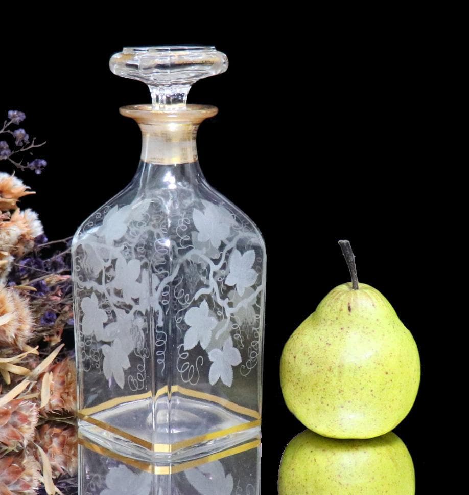 オールド・バカラ 極稀少 金彩 大型 葡萄文 スクエア型 デカンタ グラヴュール