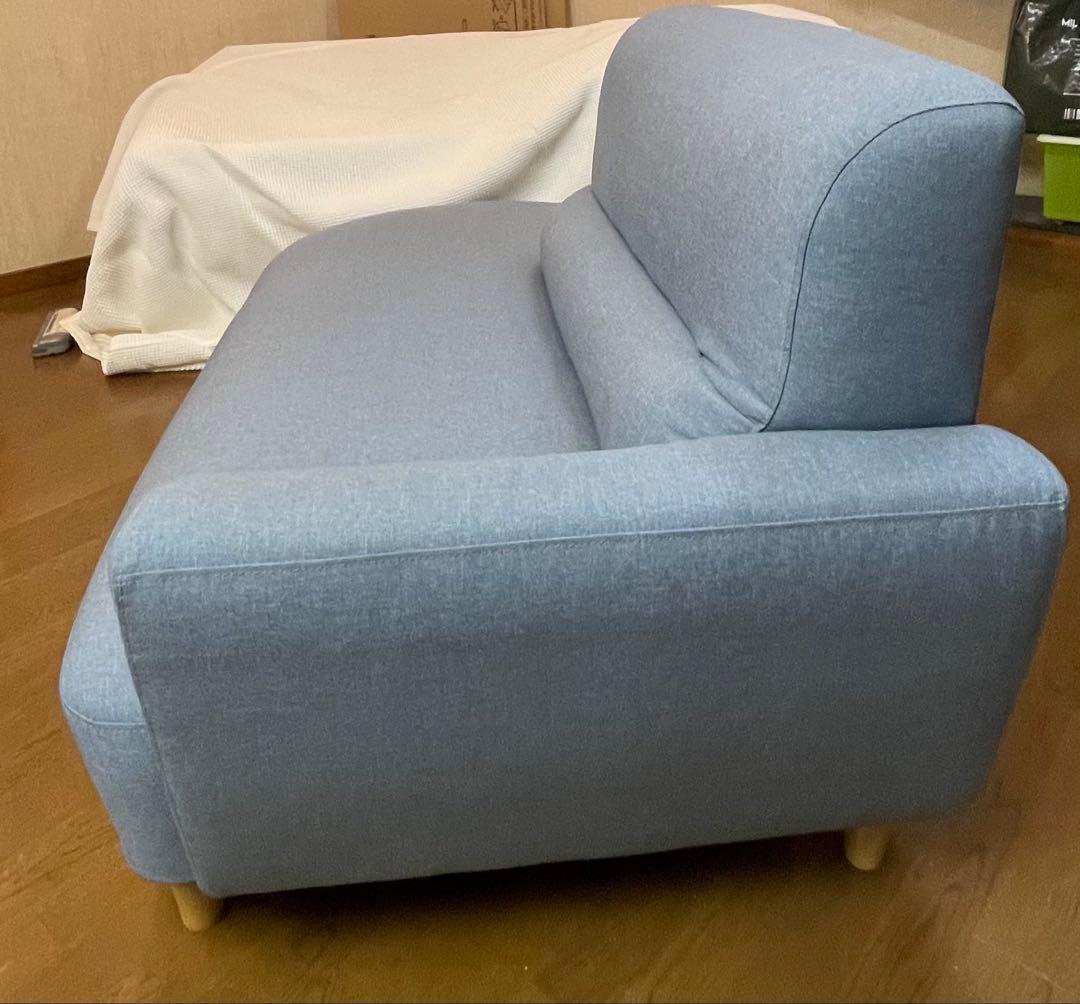 片肘右カウチ　ソファ　ライトブルー