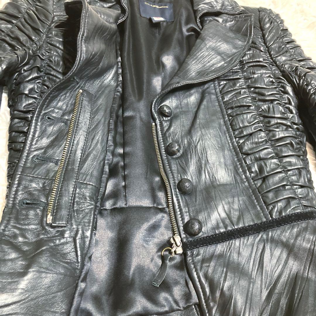 ロベルトカバッリ 希少 ラムレザージャケット ギャザー ペプラム 黒