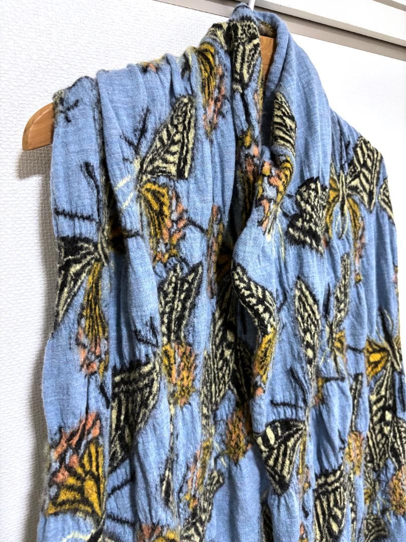 kapital ウール縮絨　マフラー 　アゲハ蝶　サックスブルー