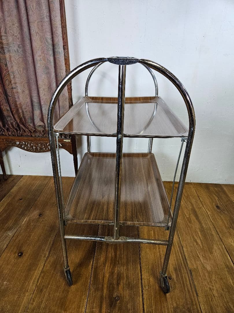 ドイツヴィンテージ フォールディング トロリーワゴン キャスター 折り畳み 棚