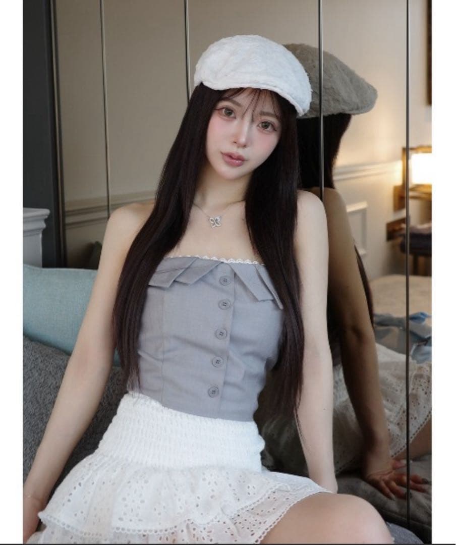 Darich カラーデザインベアトップ グレー