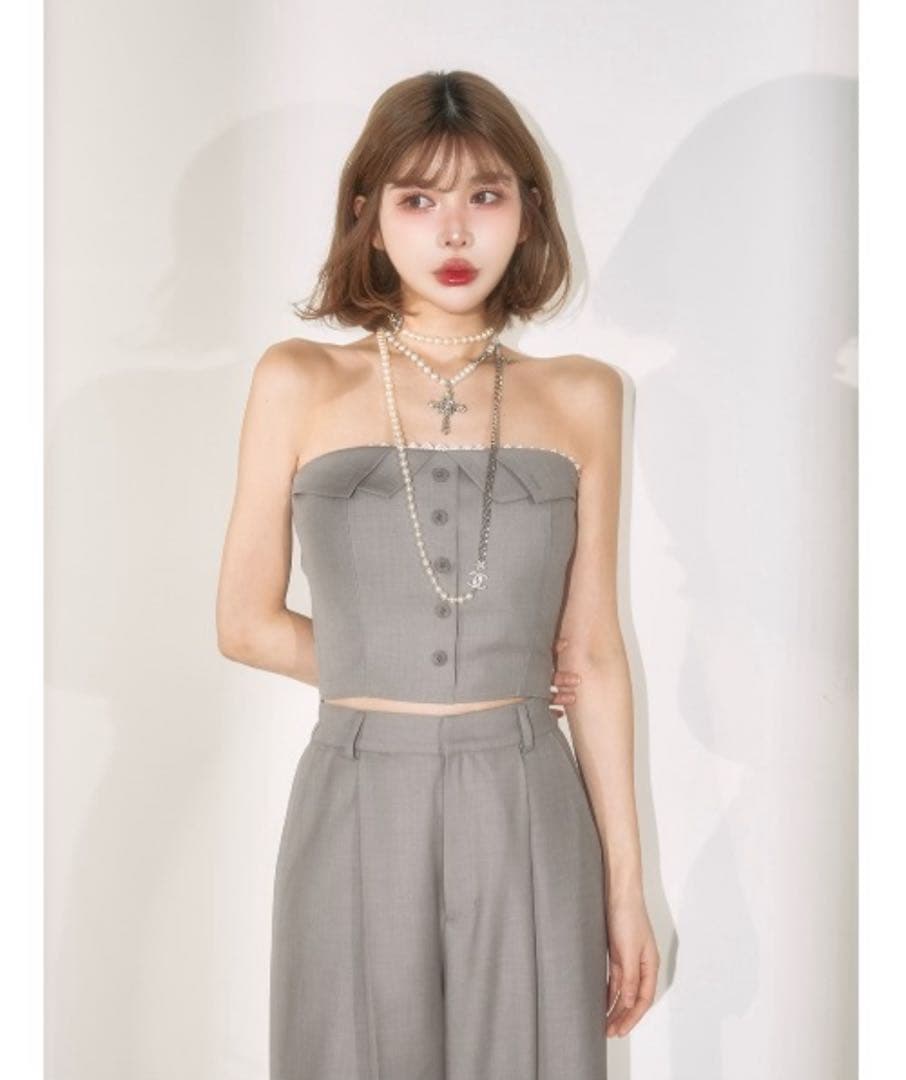 Darich カラーデザインベアトップ グレー