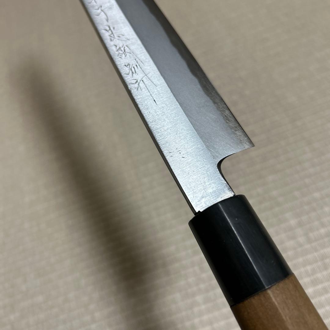 尺一　柳刃　包丁　和包丁　一竿子忠綱　白鋼　黒水牛柄　刺身包丁