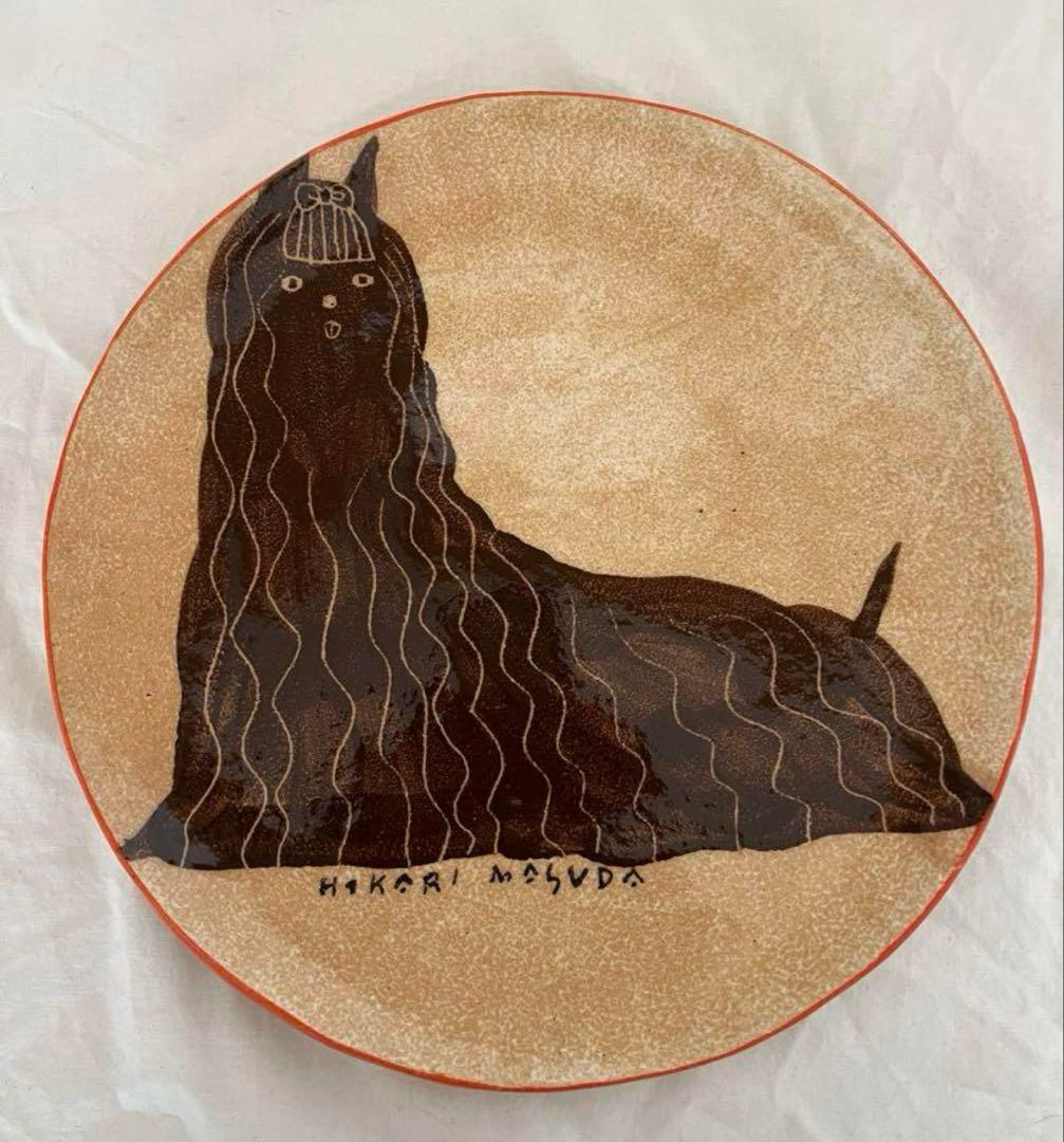 増田光　犬　いぬ　マルチーズ　陶器作品　大皿