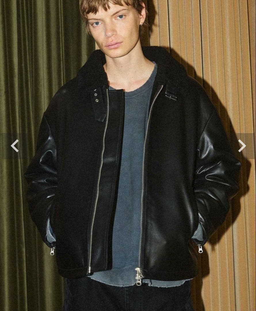 OPENING ACT リアルレザームートンハイネックジャケット　Lサイズ