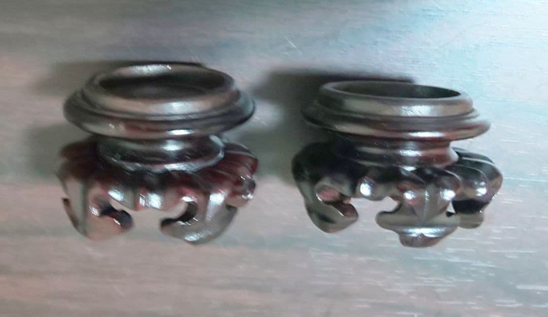 南宋時代 鈞窯紫斑紋盃 澱青釉紫紅斑盃 木製台座付 二客