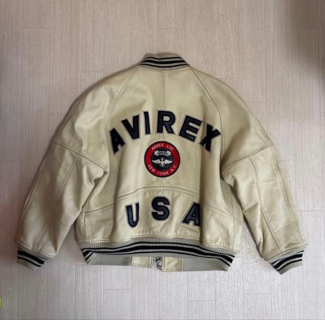 AVIREX VARSITY LEATHER JACKET クリーム