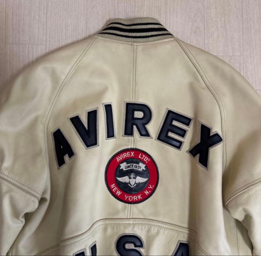 AVIREX VARSITY LEATHER JACKET クリーム