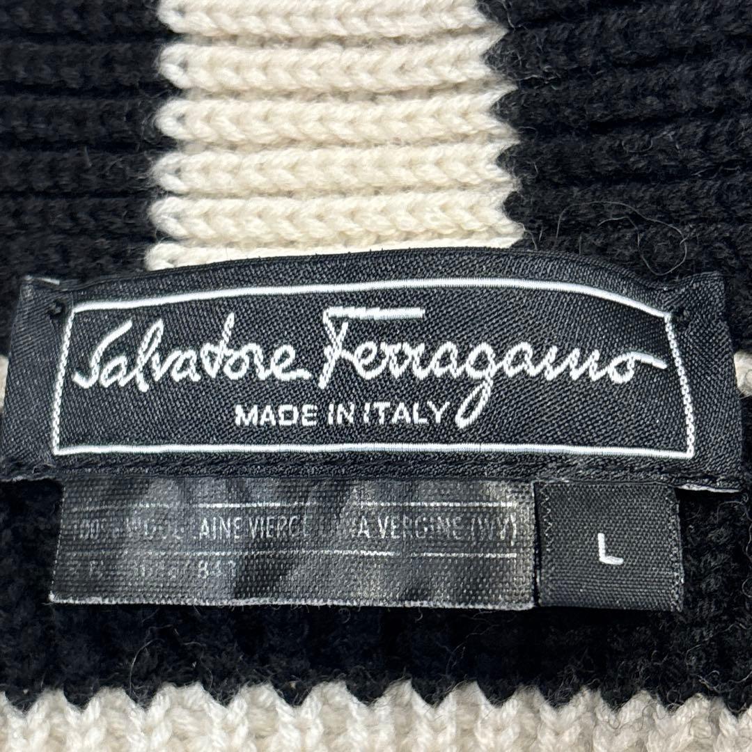 【美品/L】フェラガモ　ボーダー　ニットジャケット　ロングカーディガン　イタリア