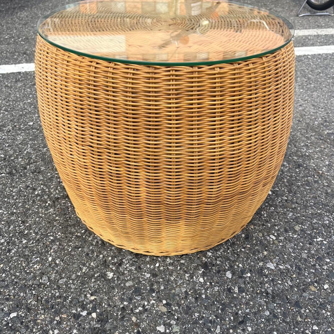 ナチュラル 美品 籐ラタン製 ラウンドスツール　ハギハラ　hagihara