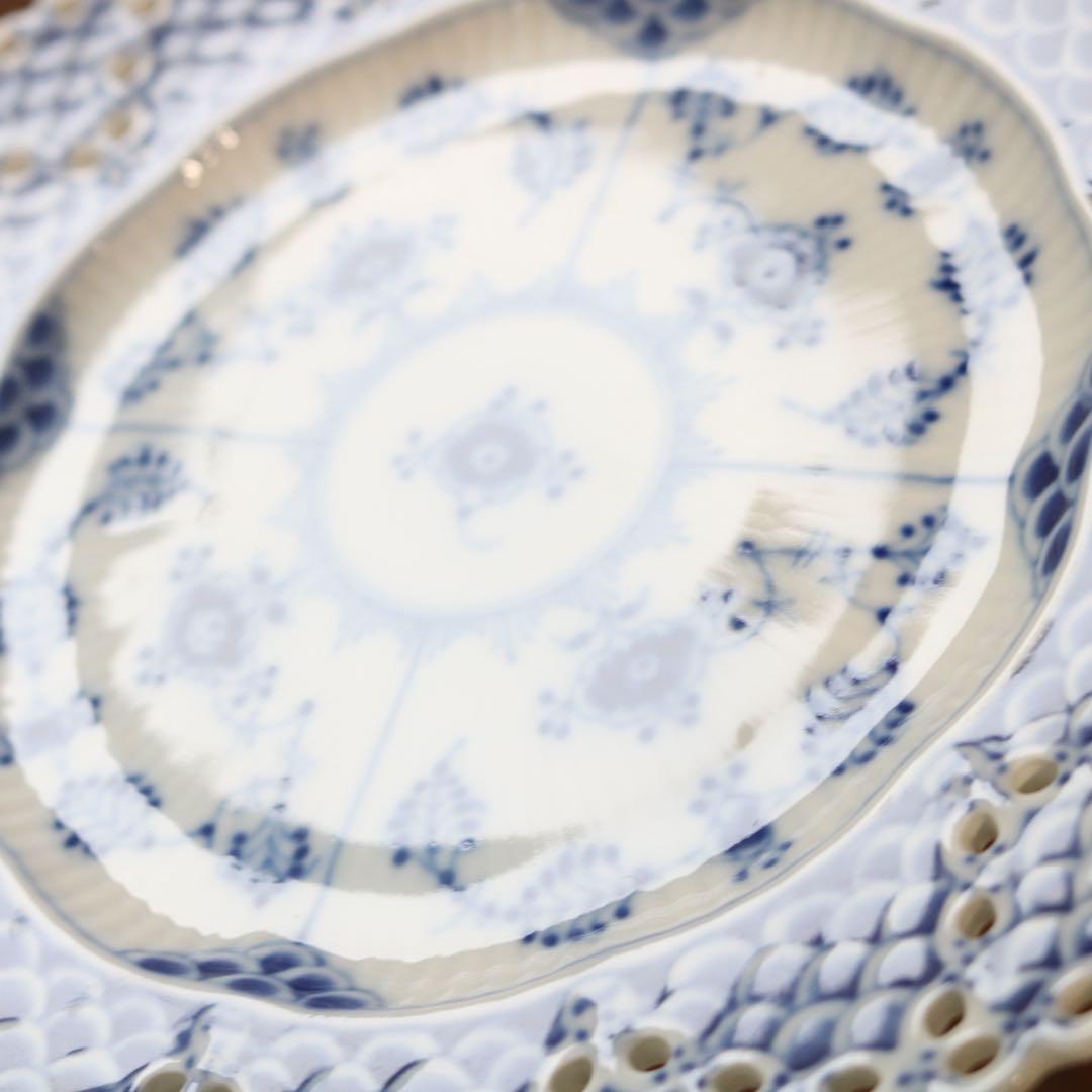 極美品ロイヤルコペンハーゲン ブルーフルーテッド ダブルレースプレート 21cm