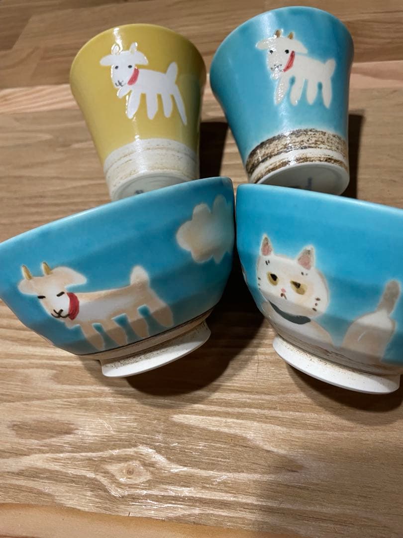 atelier quichane 動物デザイン飯碗、フリーカップ 4個セット