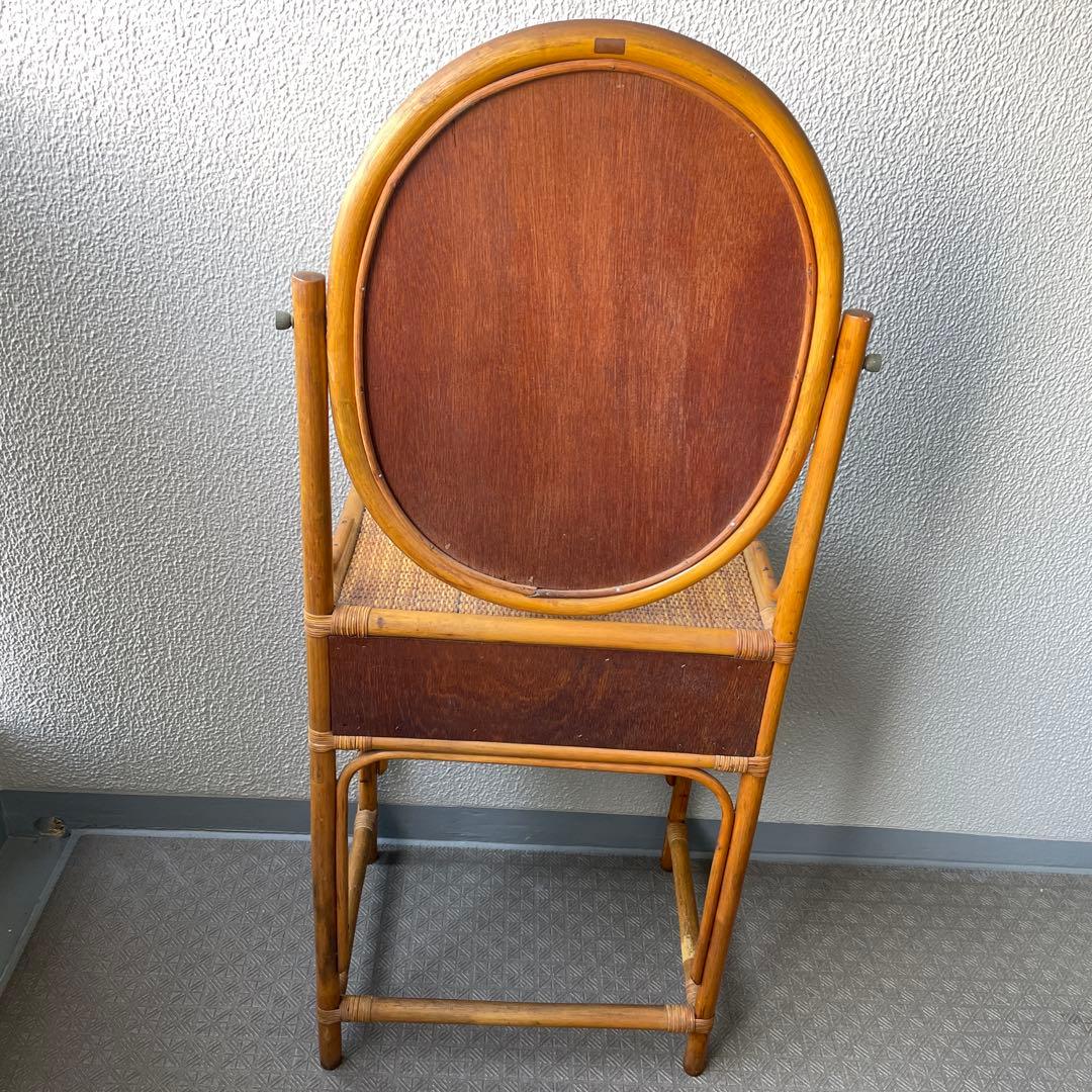 #昭和レトロ　ラタン ドレッサー　鏡台 引き出し付き　アーチ型ミラー　ビンテージ