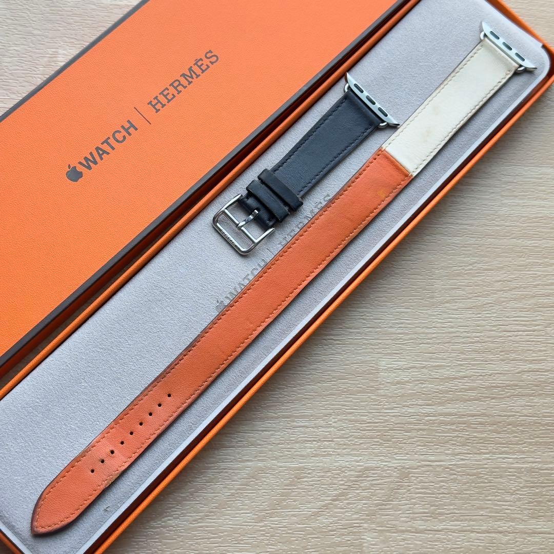 2713 Apple Watch エルメス　インディゴ　クレ　オレンジ　二重
