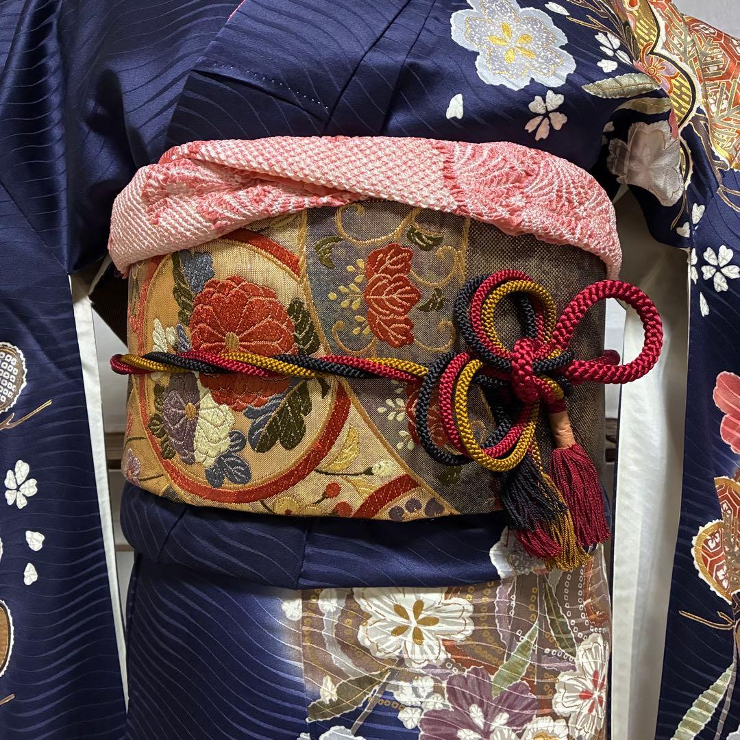 【振袖フルセット】+着付け小物フルセット豪華金彩 四季花文 流水文様 金駒刺繍