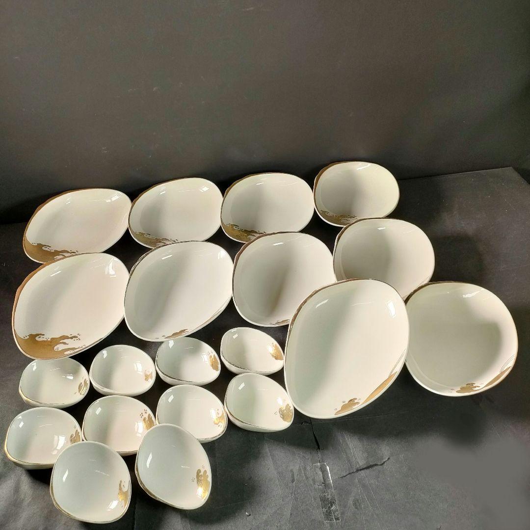 C10-1/金彩波文銘々皿 大皿10客・小皿10客/和食器/懐石料理/懐石道具