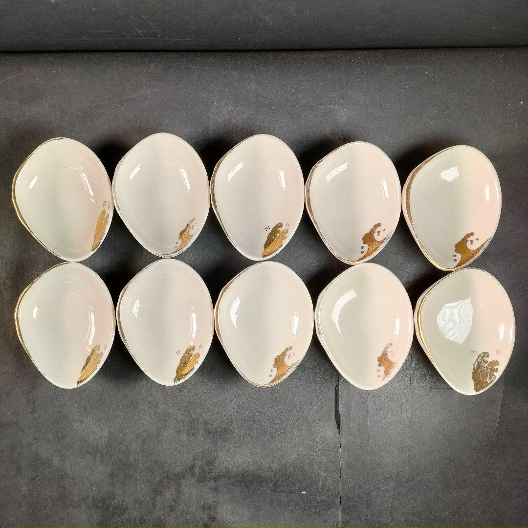 C10-1/金彩波文銘々皿 大皿10客・小皿10客/和食器/懐石料理/懐石道具