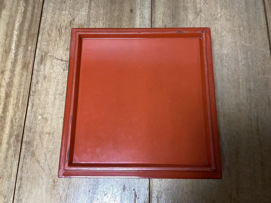 輪島製朱地藻紋刻　五段　重箱　台付　(検) 堆朱　鎌倉彫