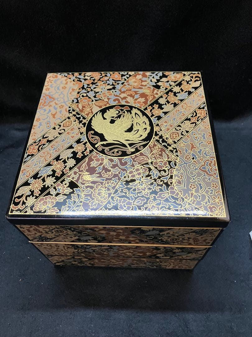 正倉院鳳凰　三段重　重箱　漆器　3段　重箱 2個セット　未使用品　B2238