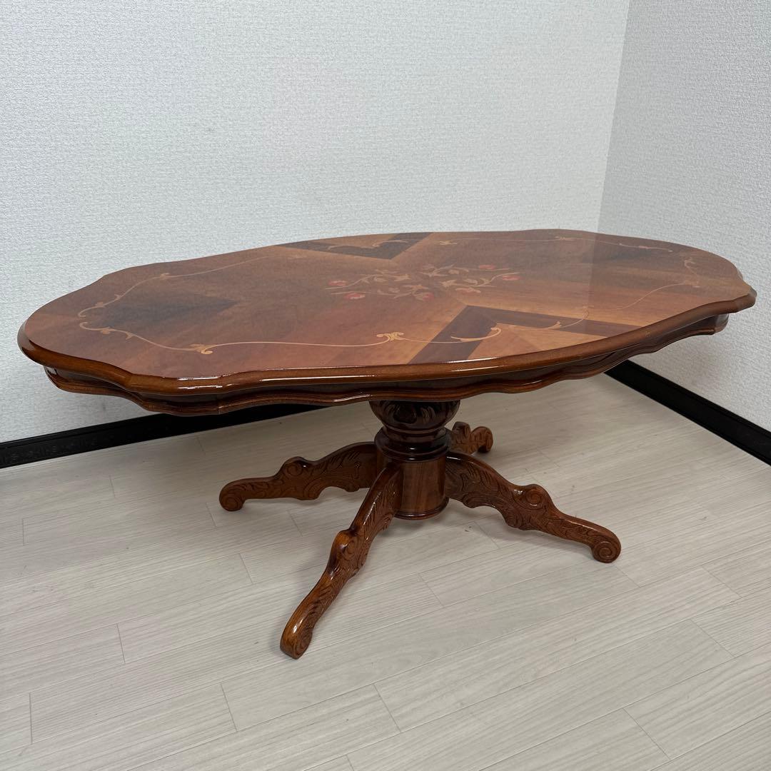 イタリア 象嵌 ローテーブル オーバル 猫脚 輸入家具 管理No.※i4※