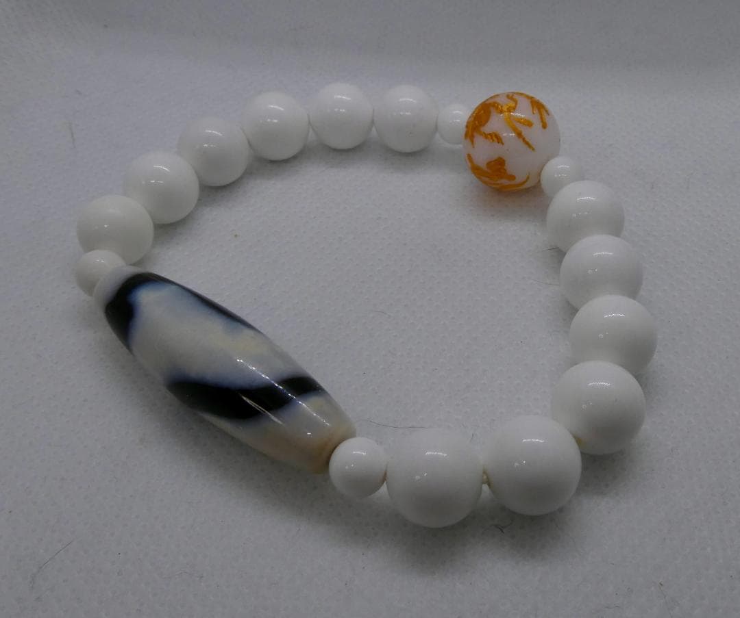 【巳年特価】白蛇天珠(白) 四神全部入り白珠 ホワイトオニキスのブレスレット