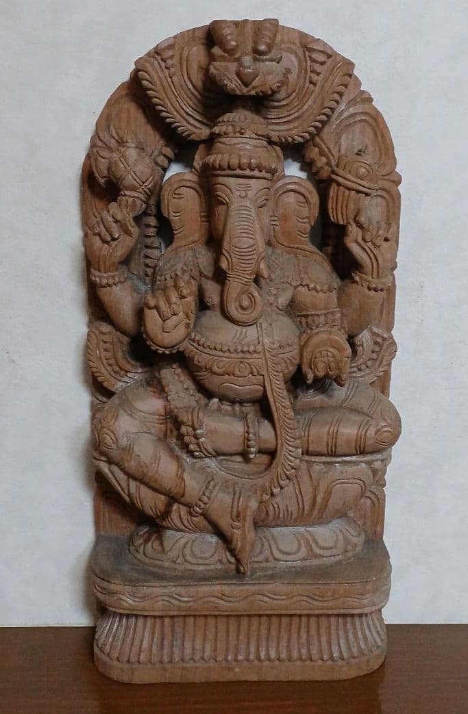 ガネーシャ像　木製　木彫り　大型　約45.5cm　アジアン　仏像　ガネーシャ