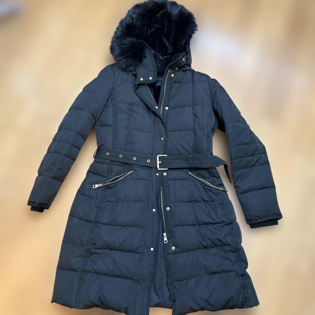 ザラ✳︎ZARA BASIC✳︎ファー付きダウンロングコート 黒