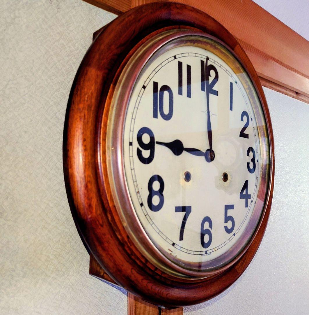 〈完動・美品〉ＳＩ印　欅造りグレシャム丸型ゼンマイ振り子時計