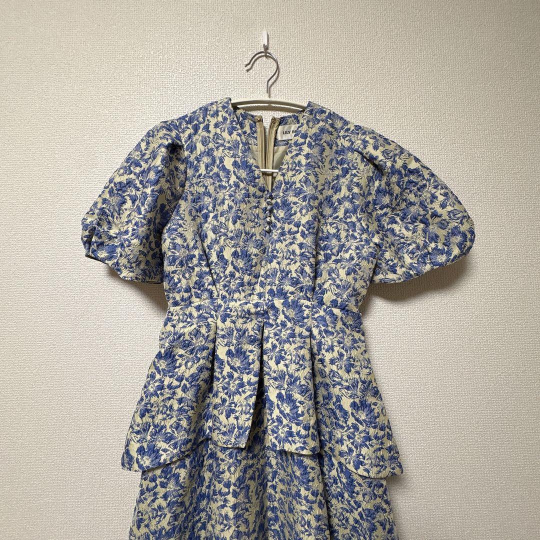 にゃん様【リリーブラウン】ペプラムジャガードワンピース