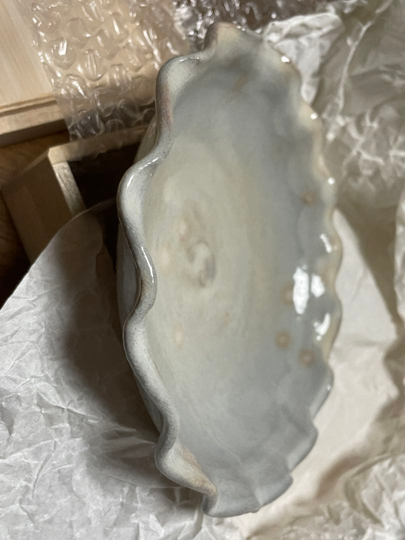 萩焼　輪花皿　山口県指定無形文化財　岡田裕　桐共箱付き　美品