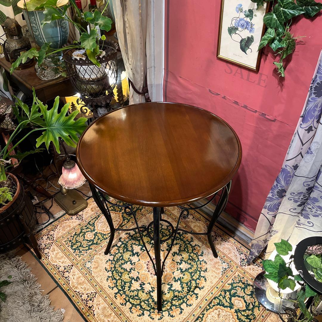 アイアンフレーム　アンティークST コンパクト　ラウンドテーブル　ティーテーブル