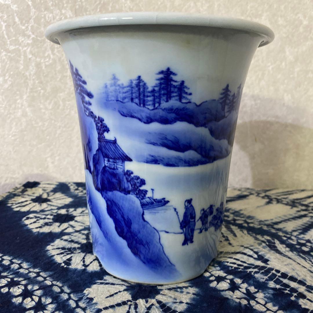 真葛香山　染付　蘭鉢　盆栽