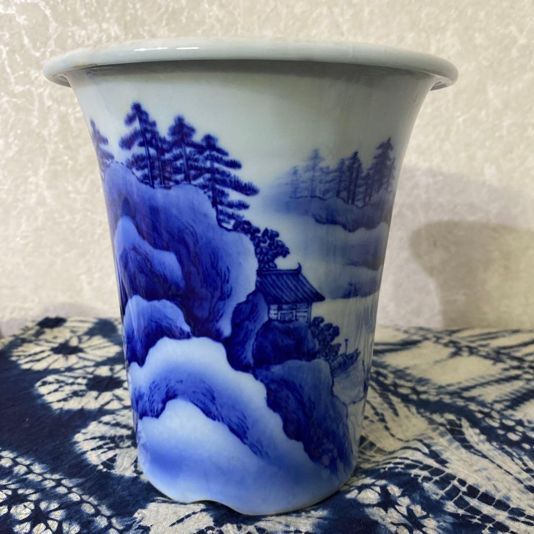 真葛香山　染付　蘭鉢　盆栽