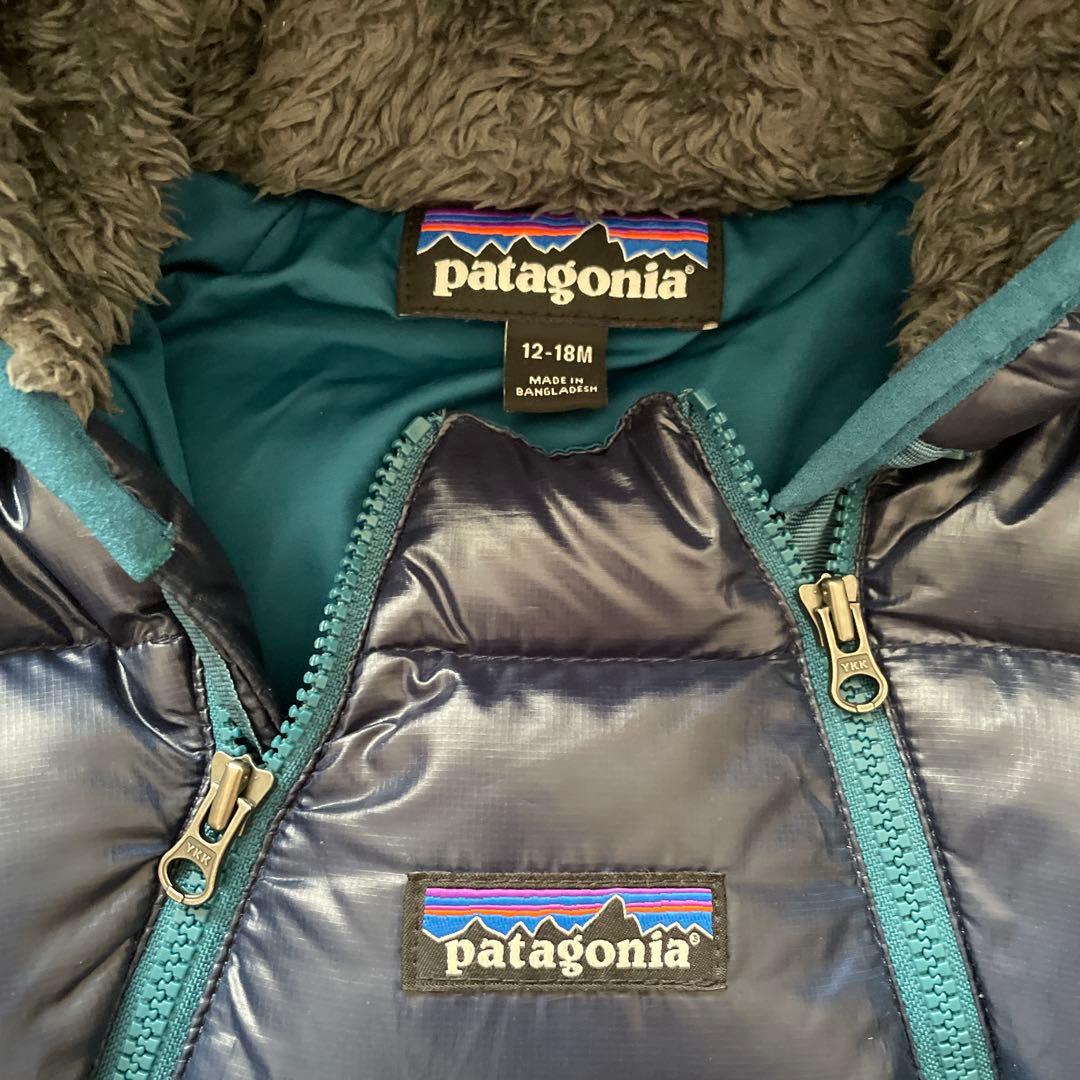patagonia フード付きダウンオールインワン 12-18M ネイビー