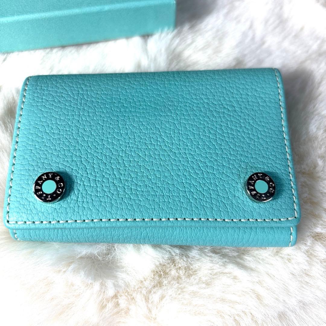 ✨美品✨ティファニー　TIFFANY＆CO　キーケース　レザー　ブルー　シボ革