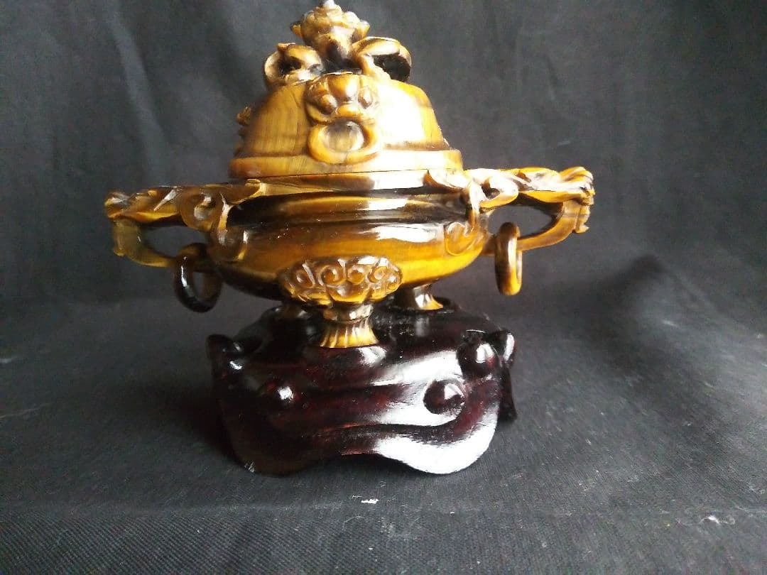 虎眼石香炉　置物　中国工芸品　NO.582