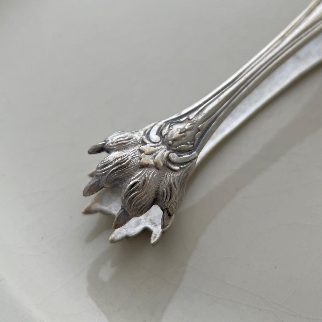 [フランス アンティーク]獣手シルバーシュガートング刻印ありe