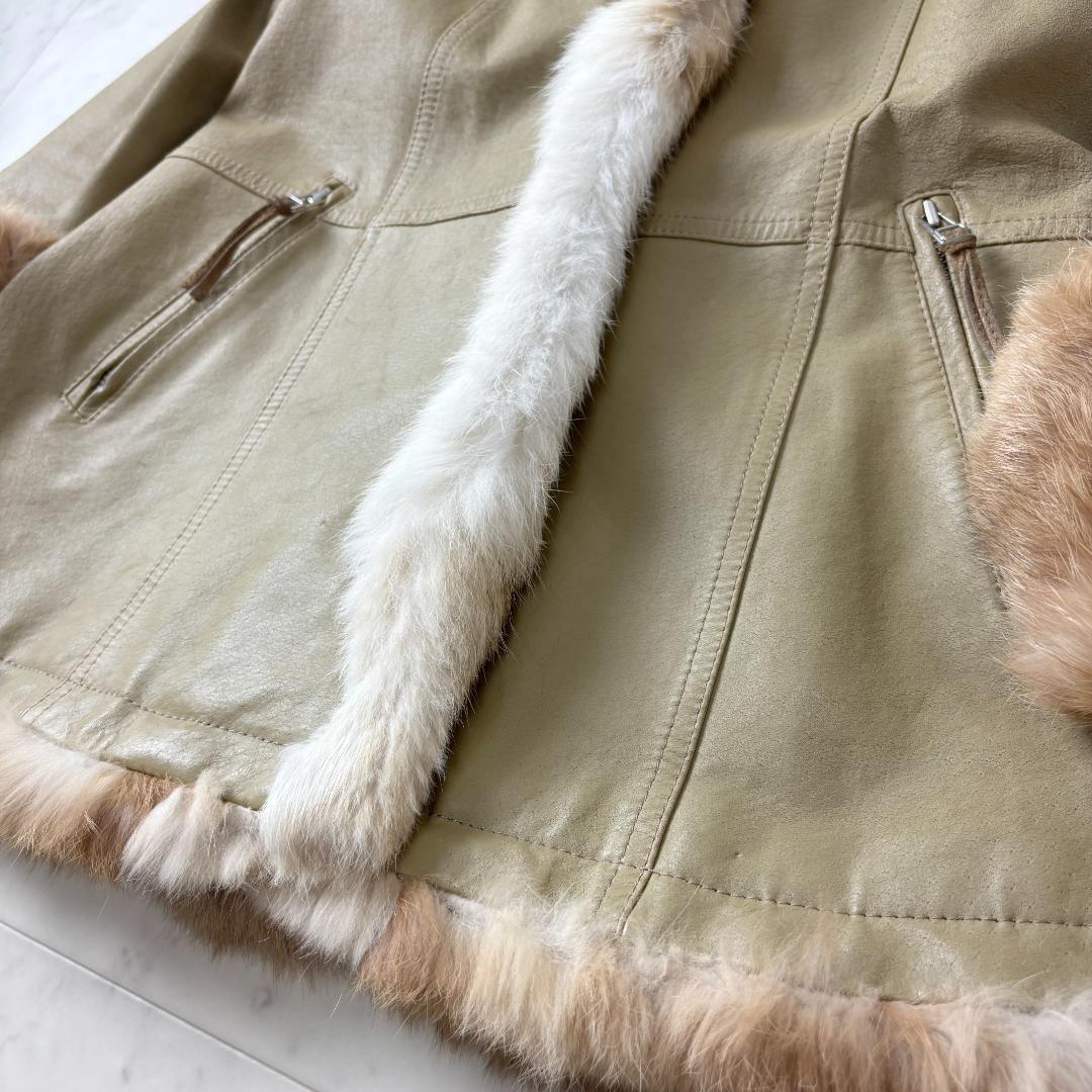 バーバリーブルーレーベル 38 レザー 本革 ファー 毛皮 ジャケット ベージュ