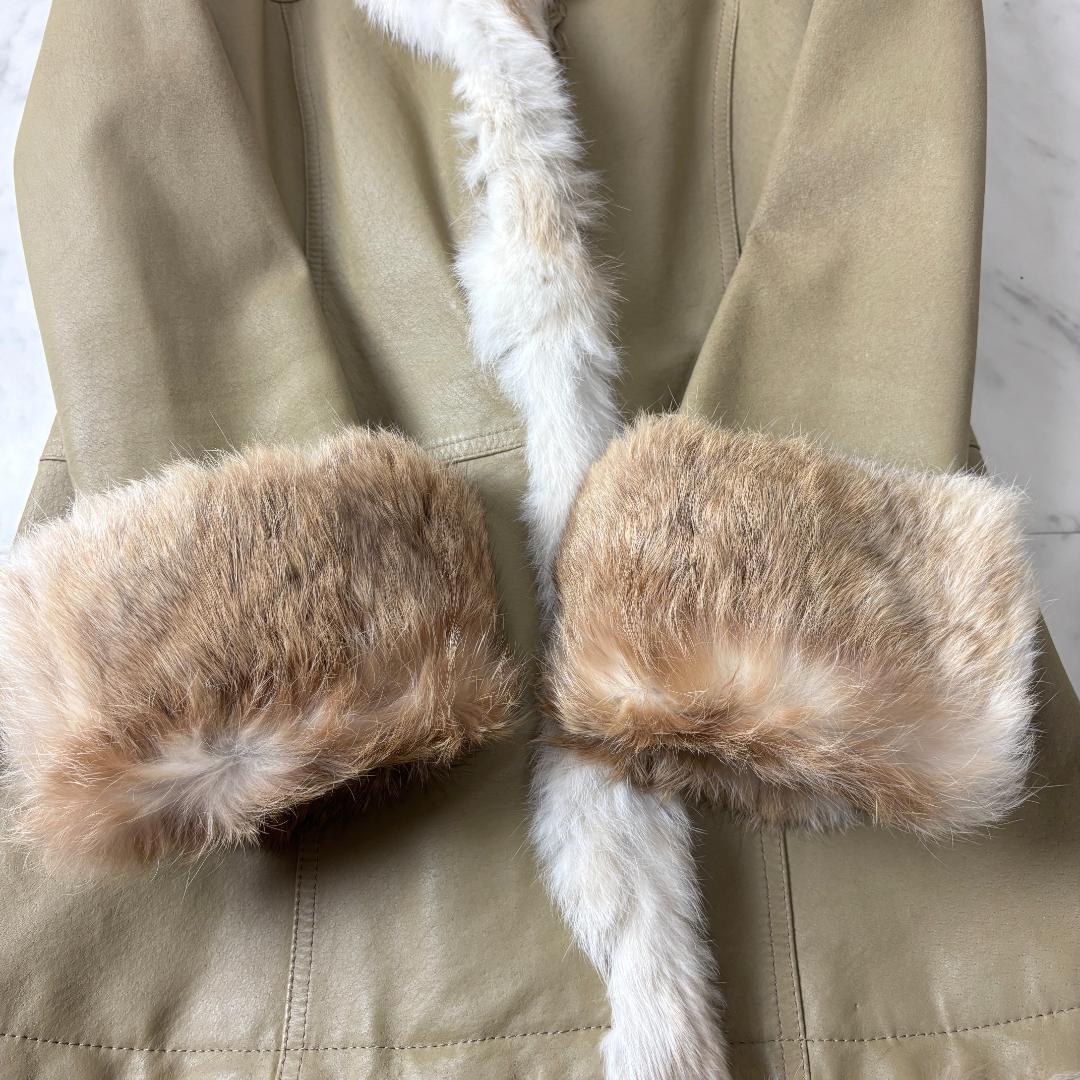 バーバリーブルーレーベル 38 レザー 本革 ファー 毛皮 ジャケット ベージュ