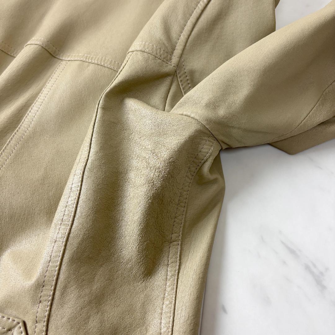 バーバリーブルーレーベル 38 レザー 本革 ファー 毛皮 ジャケット ベージュ