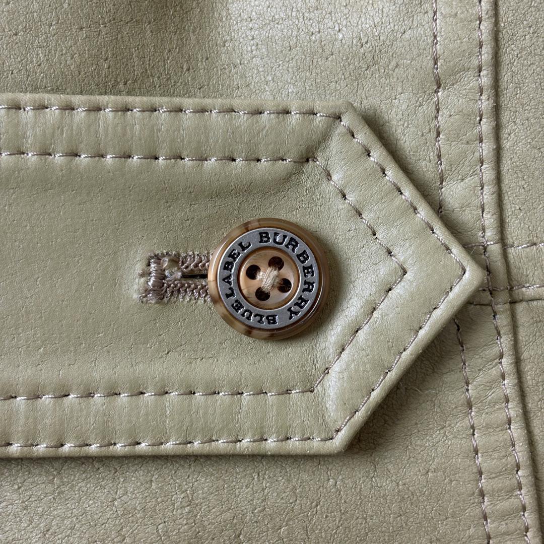 バーバリーブルーレーベル 38 レザー 本革 ファー 毛皮 ジャケット ベージュ