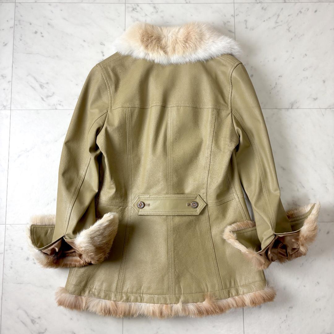 バーバリーブルーレーベル 38 レザー 本革 ファー 毛皮 ジャケット ベージュ