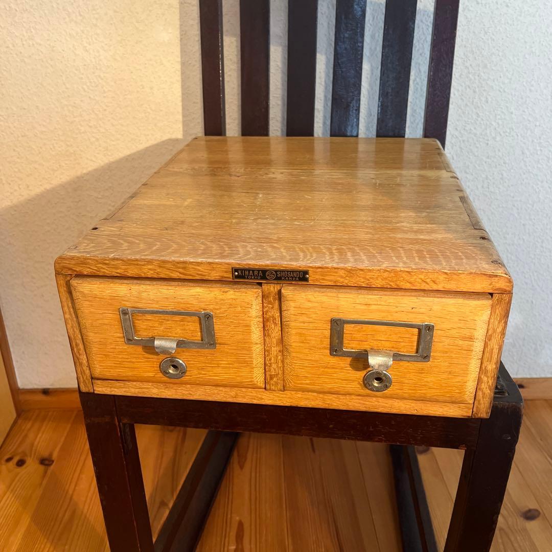 昭和レトロ アンティーク ヴィンテージ 図書館 木製カードケース 小引き出し
