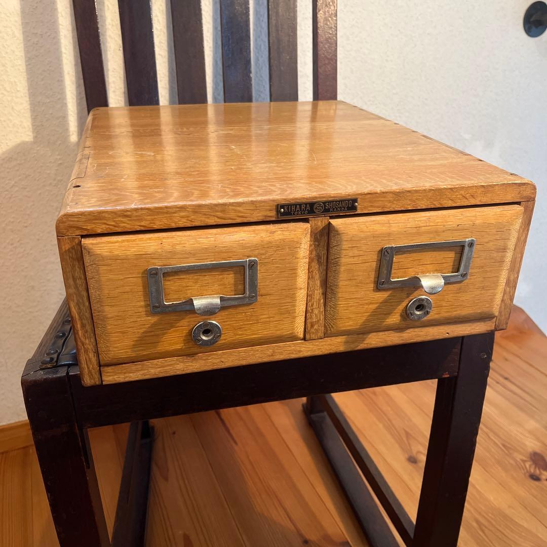 昭和レトロ アンティーク ヴィンテージ 図書館 木製カードケース 小引き出し