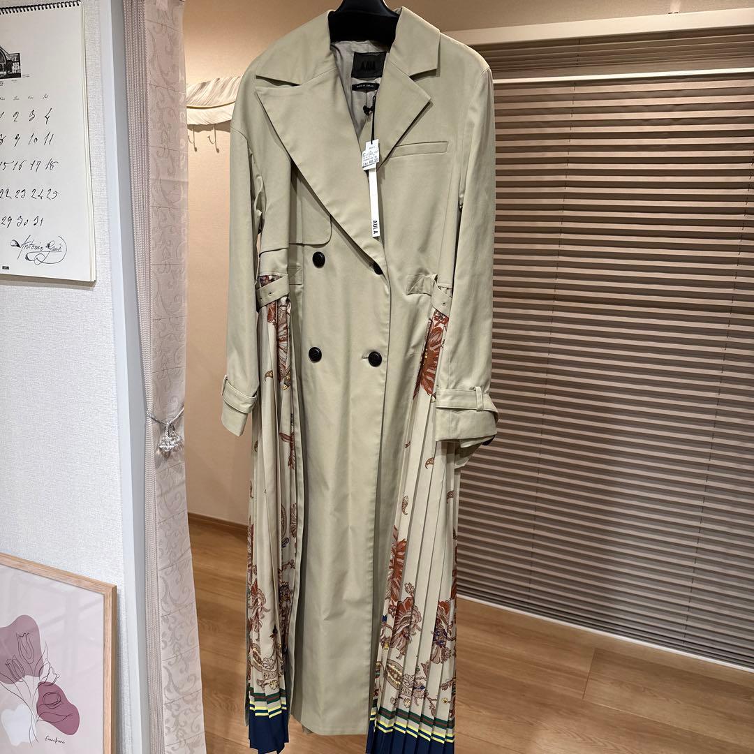 AULA サイド異素材プリーツ　トレンチコート