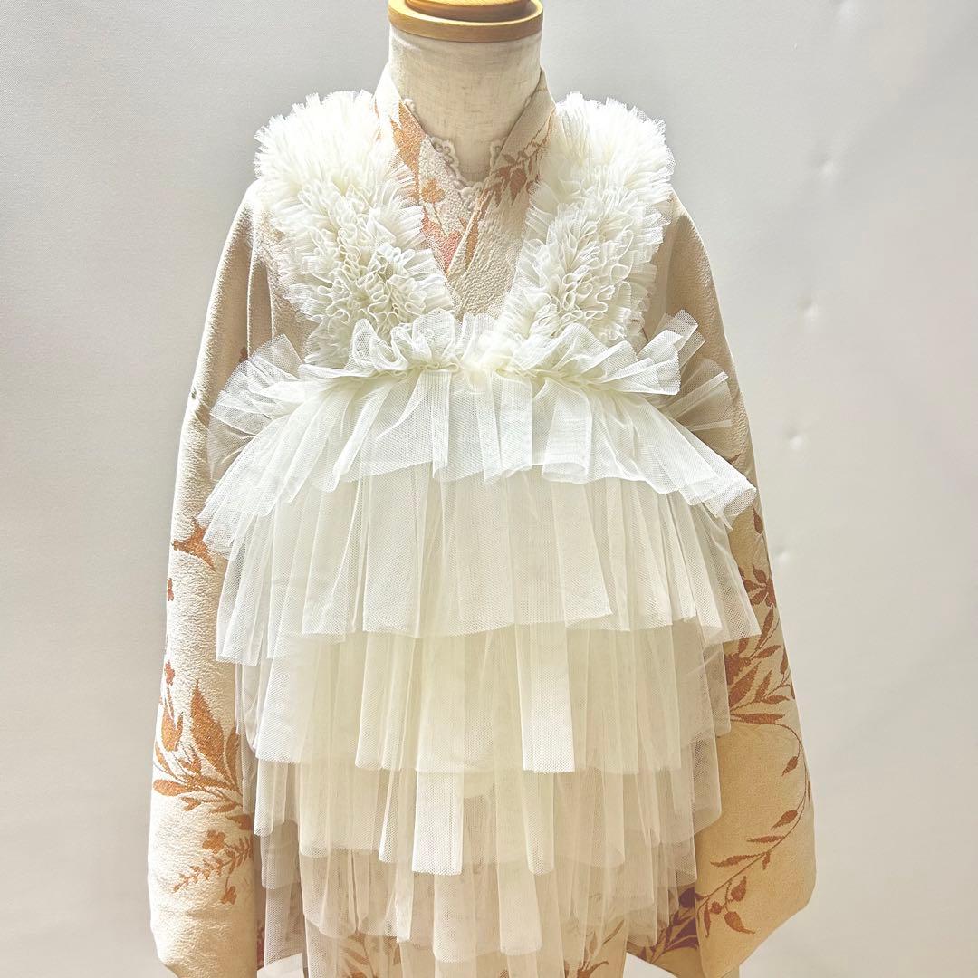被布エプロン【オフホワイトフリル】チュール被布　被布ドレス　七五三チュールドレス