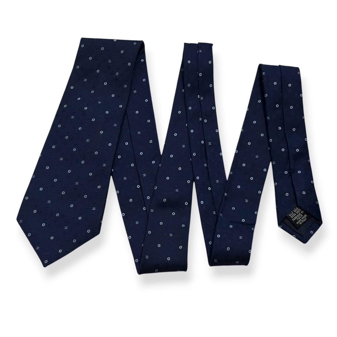 良品✨CHANEL ネクタイ　シャネル ココマーク　ジャガード　ネイビー